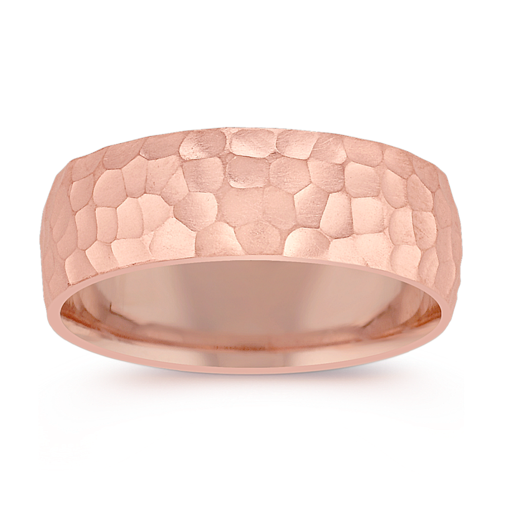 Hammered 14k Rose Gold Comfort Fit Ring (7mm)
