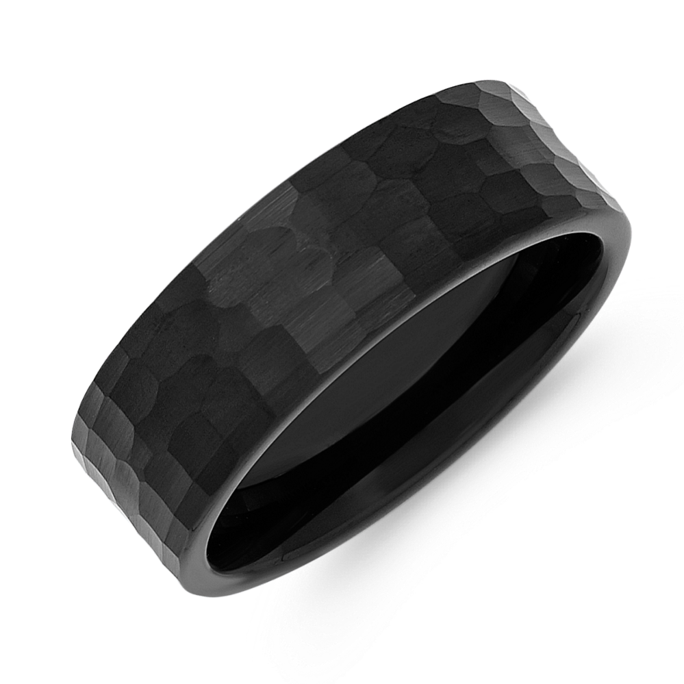 Hammered Black Titanium Mens Band 8mm Shane Co