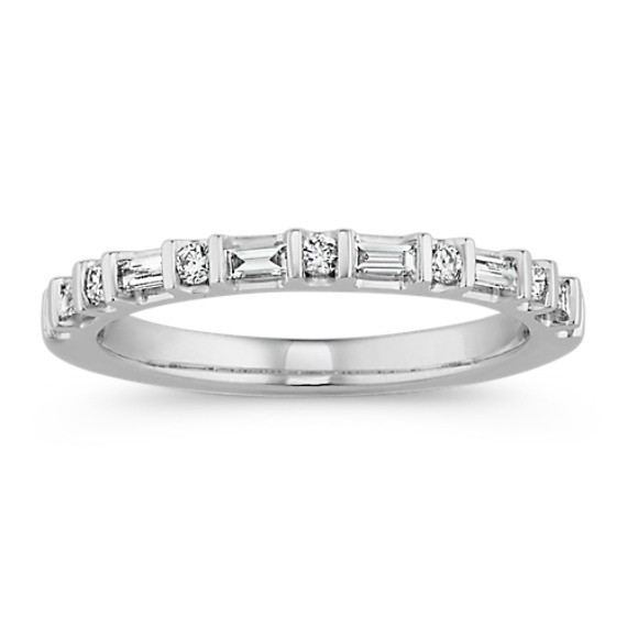 Harper Baguette and Round Diamond Wedding Band in 14k White Gold