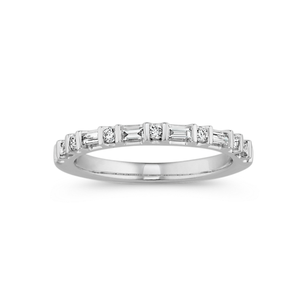 Harper Baguette and Round Diamond Wedding Band in 14k White Gold