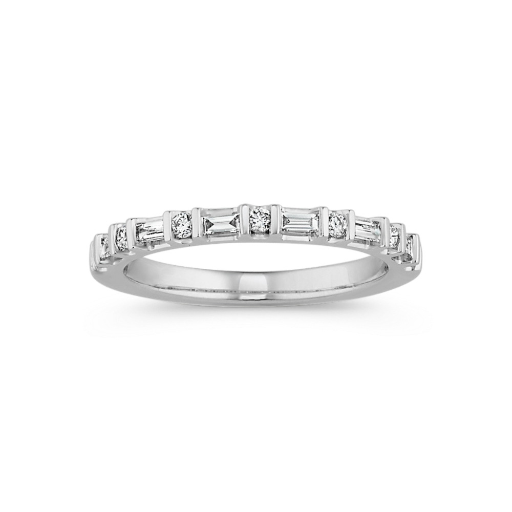 Harper Baguette and Round Natural Diamond Wedding Band in 14k White Gold