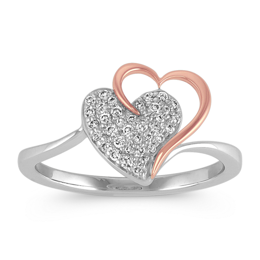 Heart Diamond Cluster Ring in 14k Rose Gold and Sterling Silver