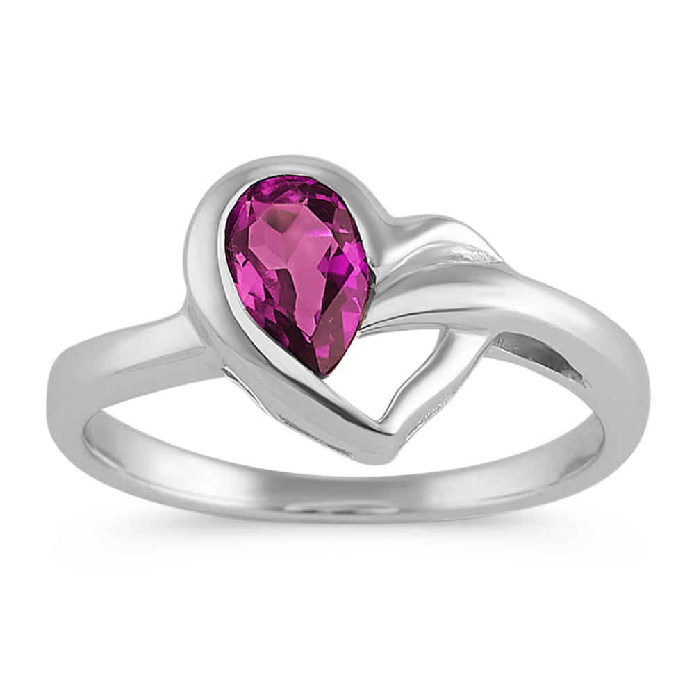 Heart Ring with Pear-Shape Rhodilite Garnet