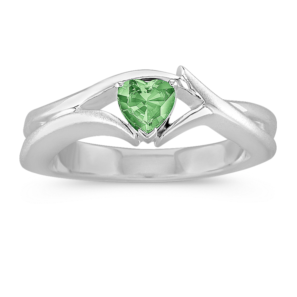 Heart-Shaped Green Sapphire Ring in Sterling Silver