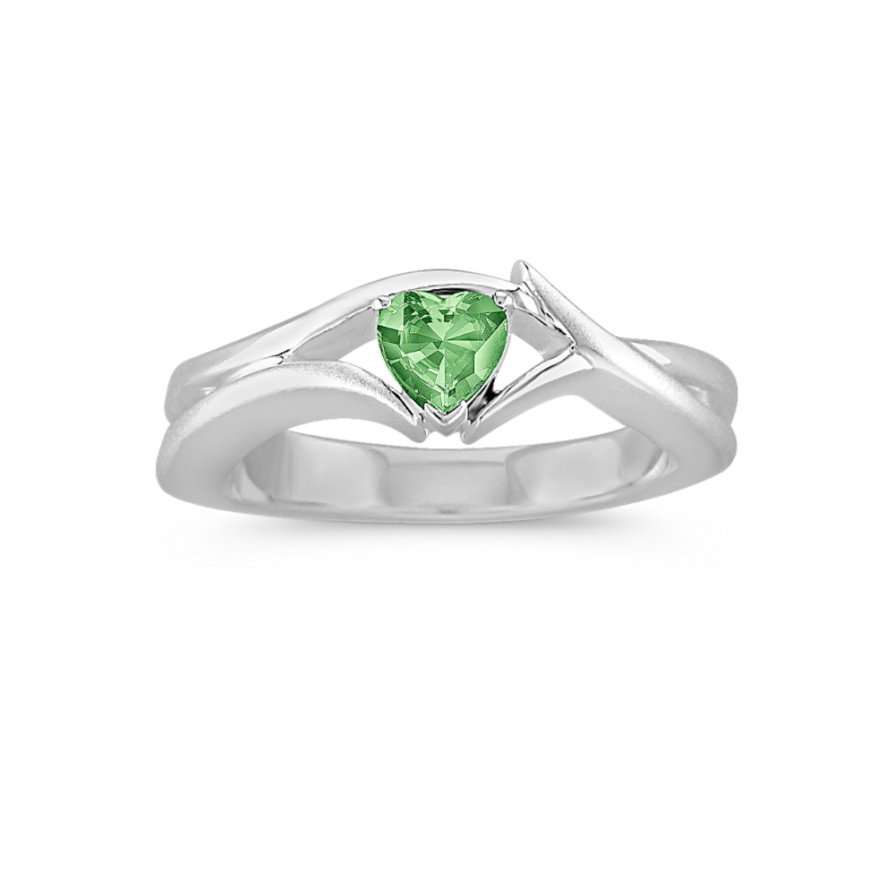 Heart-Shaped Green Natural Sapphire Ring in Sterling Silver