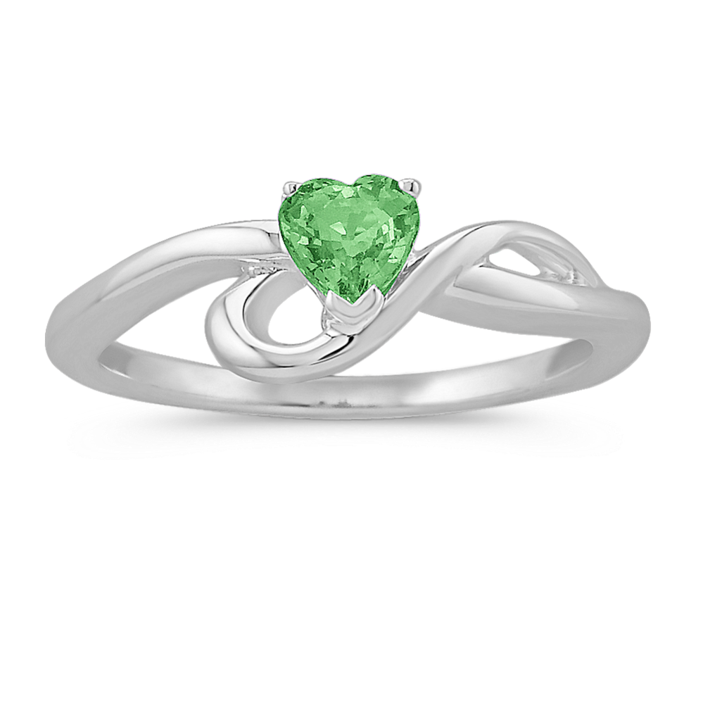 Heart-Shaped Green Sapphire Ring in Sterling Silver