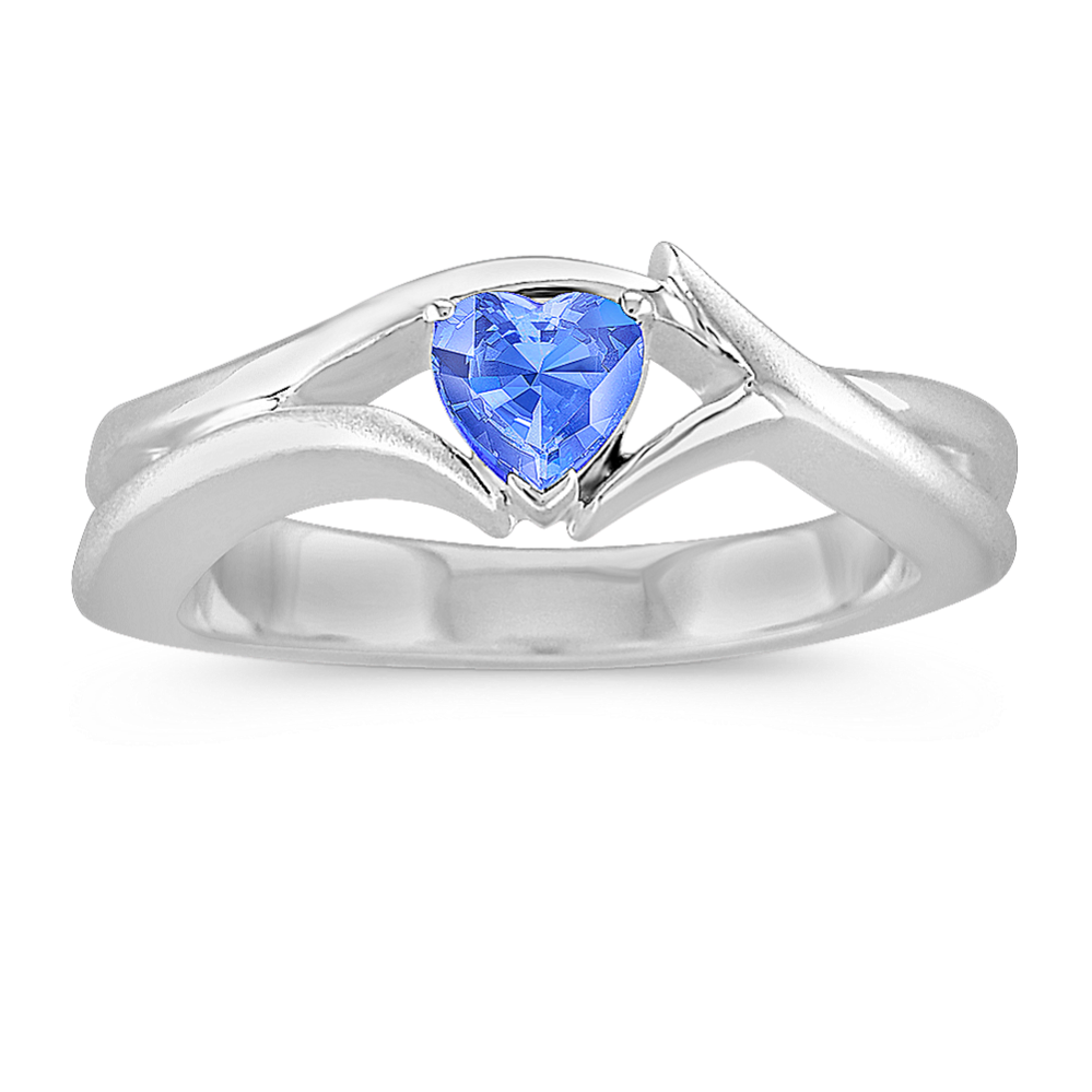 Heart-Shaped Kentucky Blue Sapphire Crossing Ring in Sterling Silver