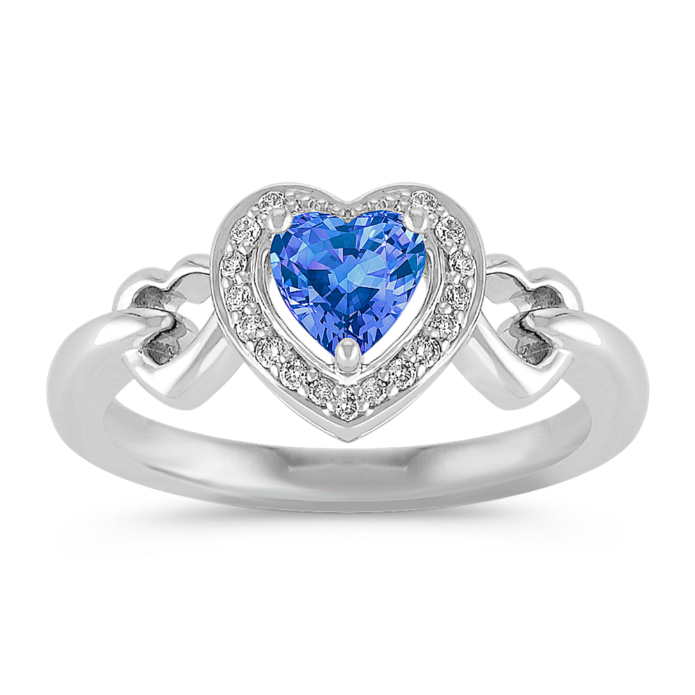 Heart-Shaped Kentucky Blue Sapphire and Diamond Ring in Sterling Silver