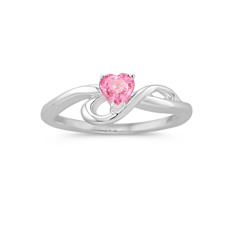 Heart-Shaped Pink Sapphire Swirl Ring in Sterling Silver