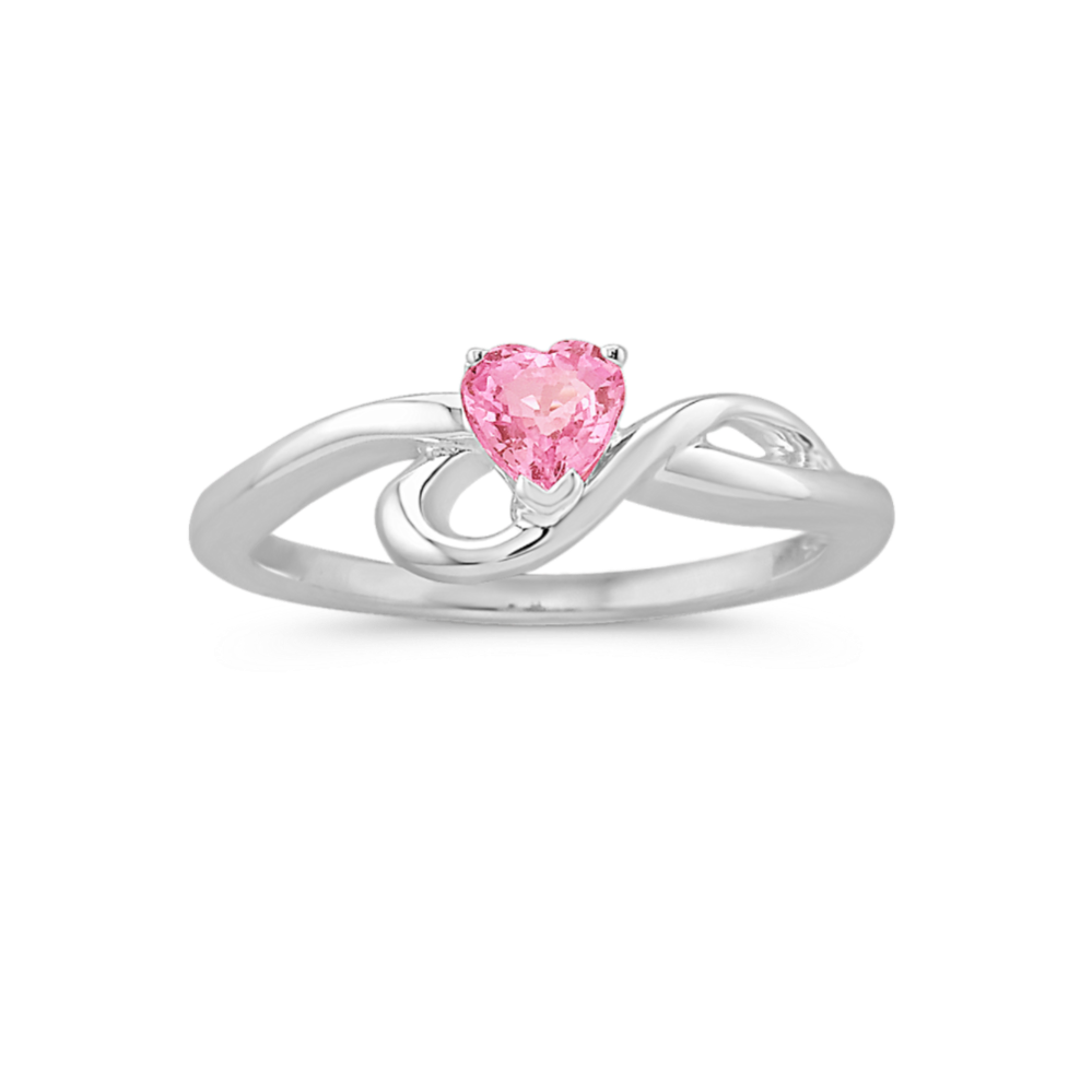 Heart-Shaped Pink Sapphire Swirl Ring in Sterling Silver