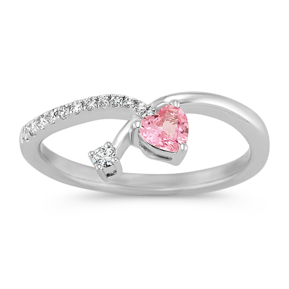 Heart-Shaped Pink Sapphire and Round Diamond Ring