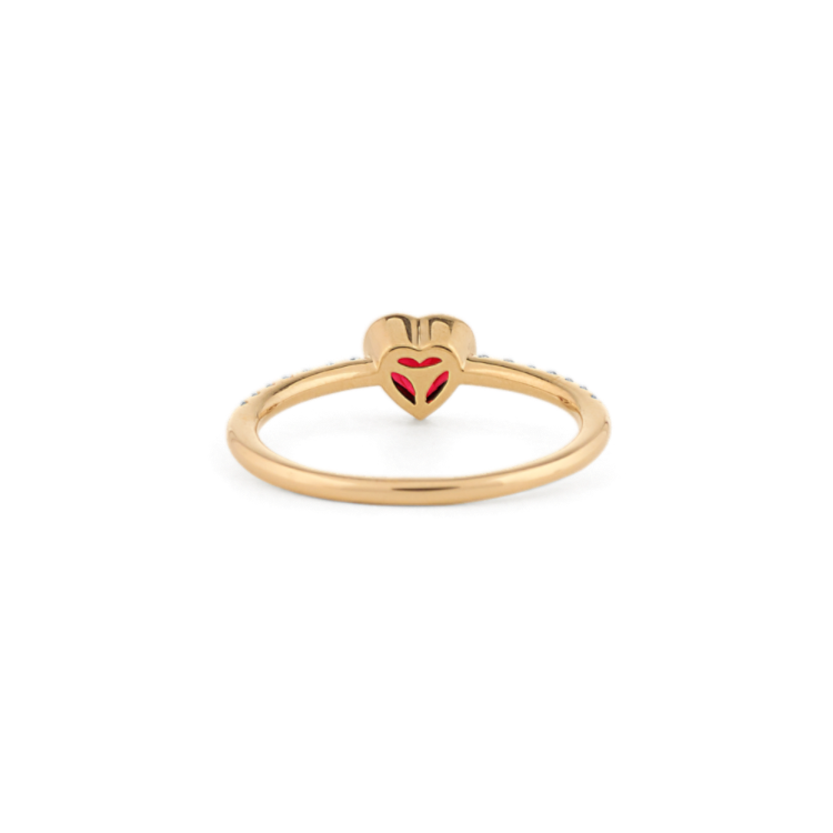 Heart Shaped Natural Ruby and Natural Diamond Ring in 14K Yellow Gold