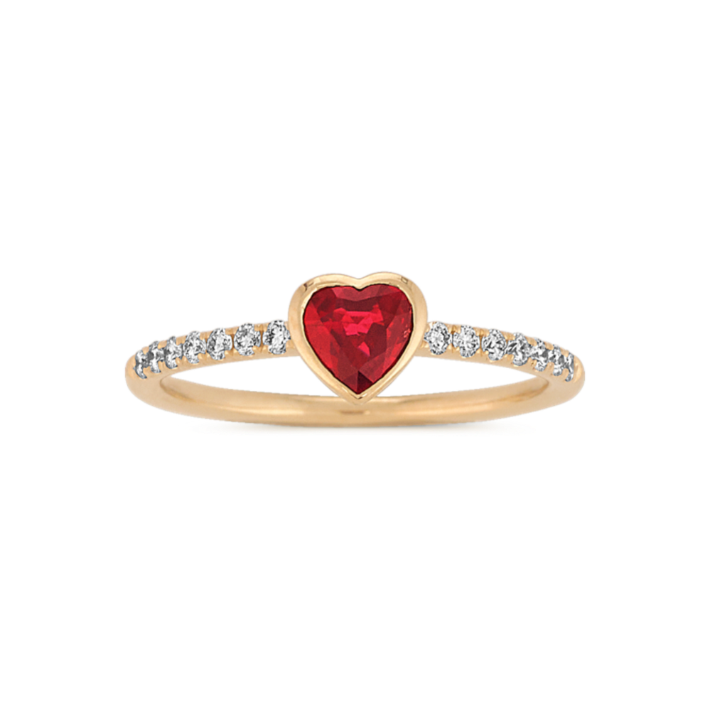 Heart Shaped Ruby and Diamond Ring in 14K Yellow Gold