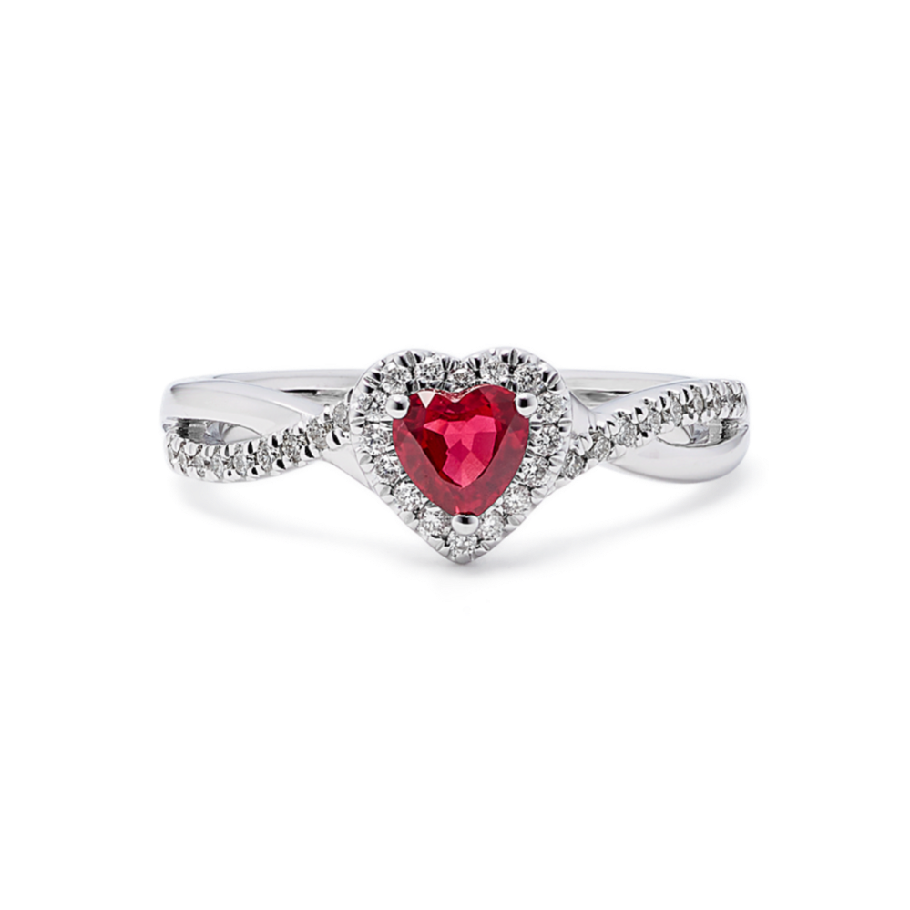 Smitten Ruby & Diamond Halo Heart Ring