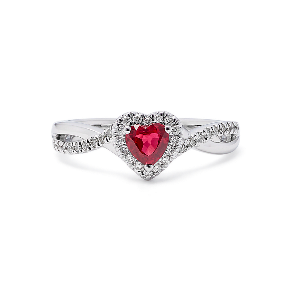 Smitten Natural Ruby and Natural Diamond Swirl Ring in 14K White Gold