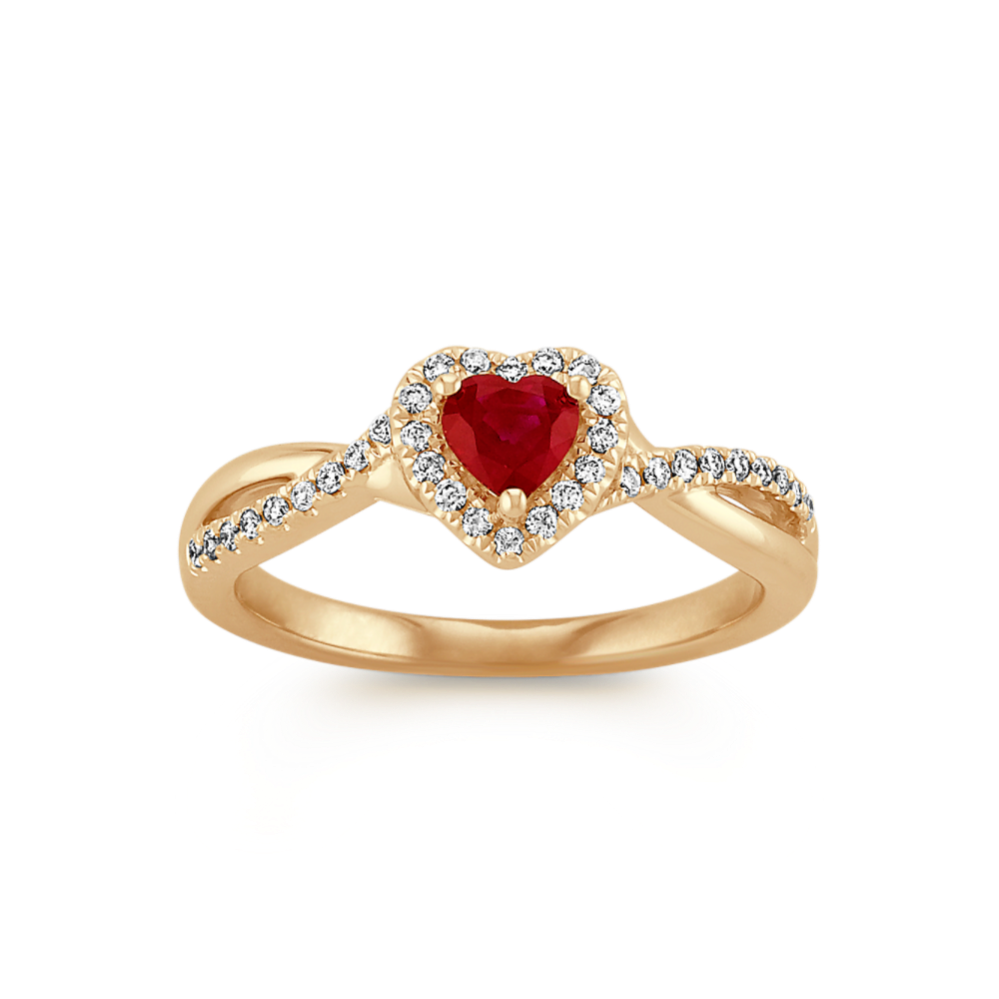 Smitten Ruby & Diamond Halo Heart Ring