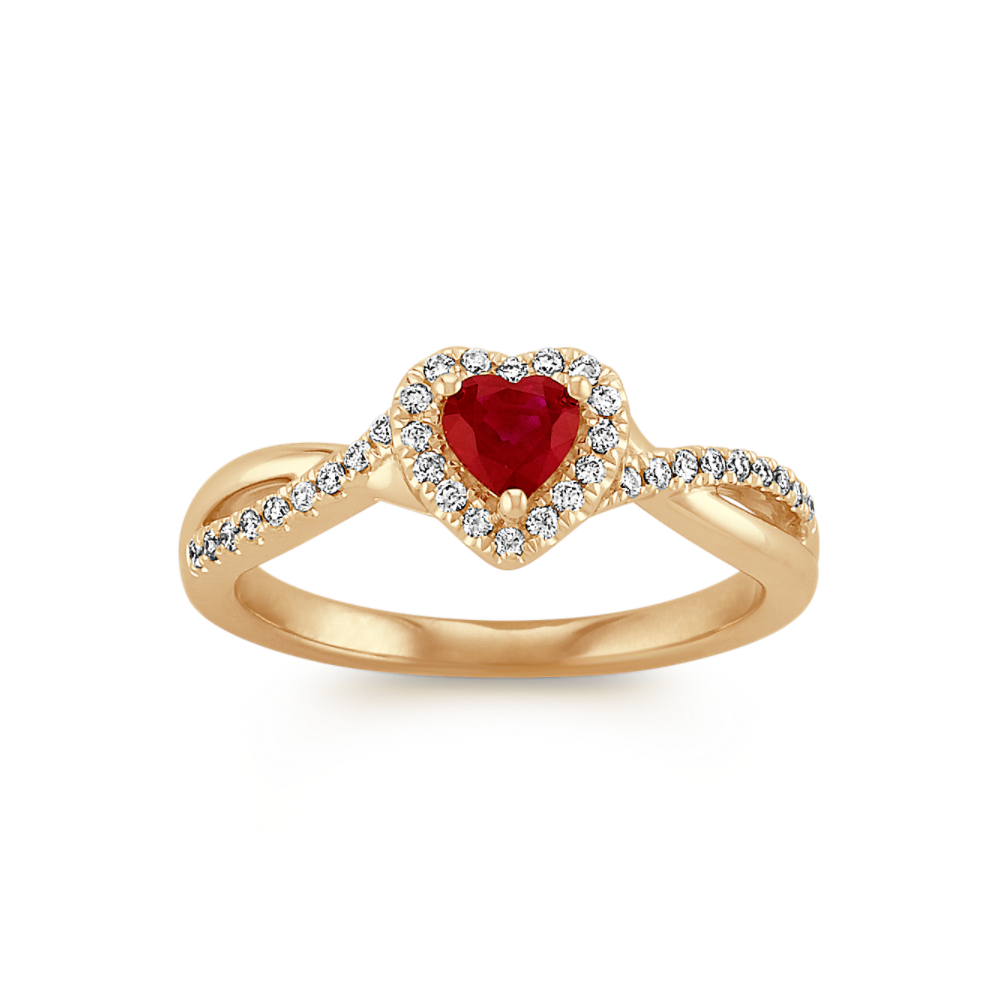 Smitten Natural Ruby and Natural Diamond Swirl Ring in 14K Yellow Gold