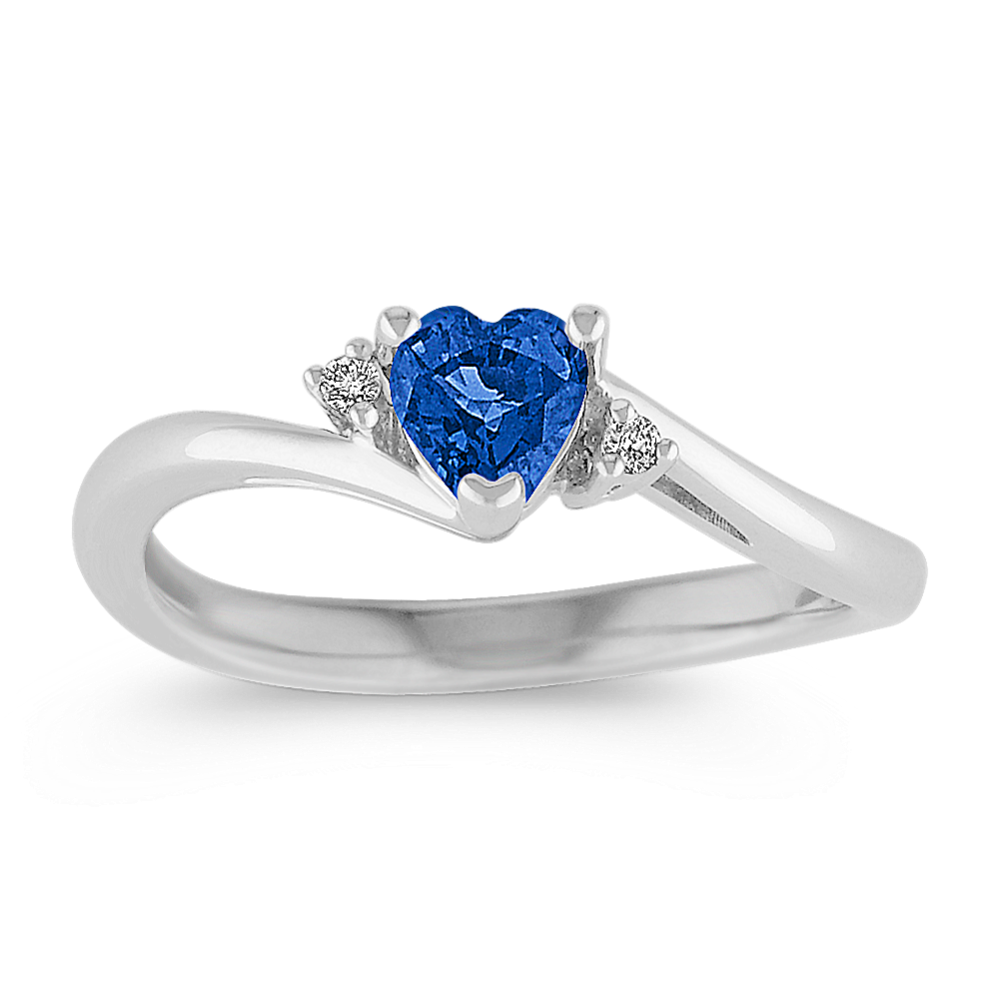 Heart-Shaped Sapphire and Diamond Ring in Sterling Silver