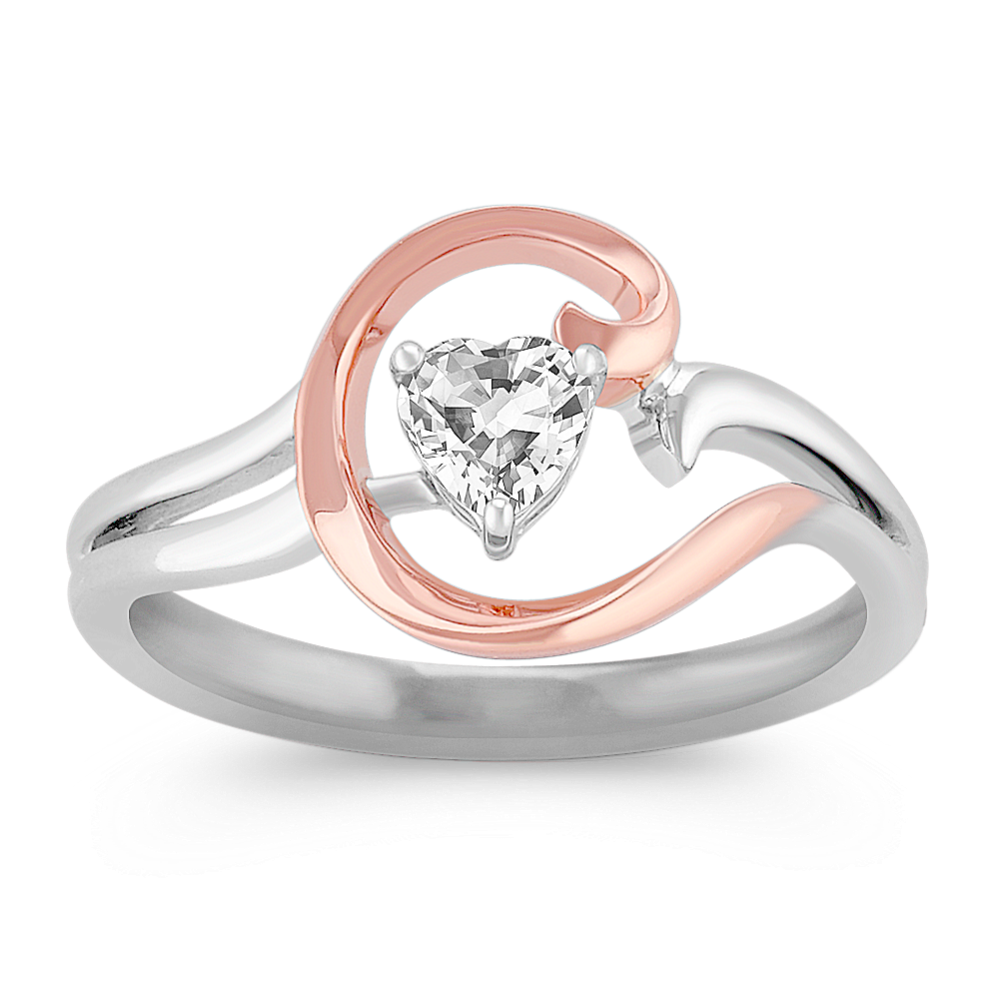 Heart-Shaped White Sapphire Ring in 14k Rose Gold and Sterling Silver