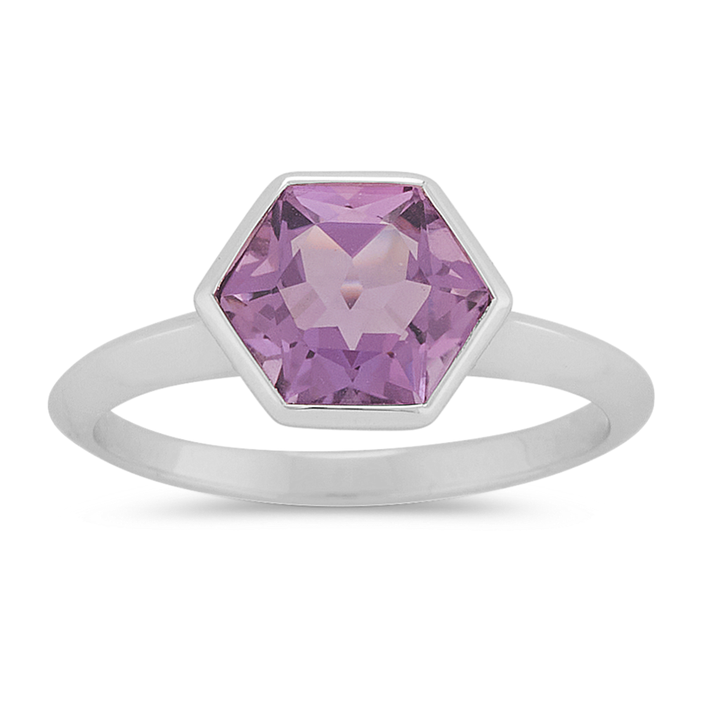 Hexagon Amethyst Ring in Sterling Silver