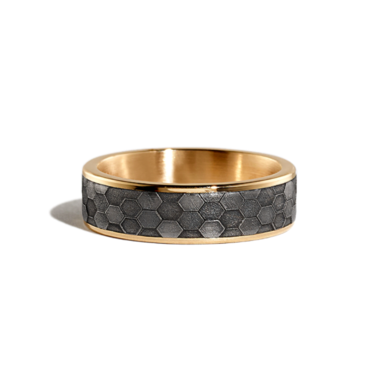 Hexagonal Black Mens Ring (6.5mm)
