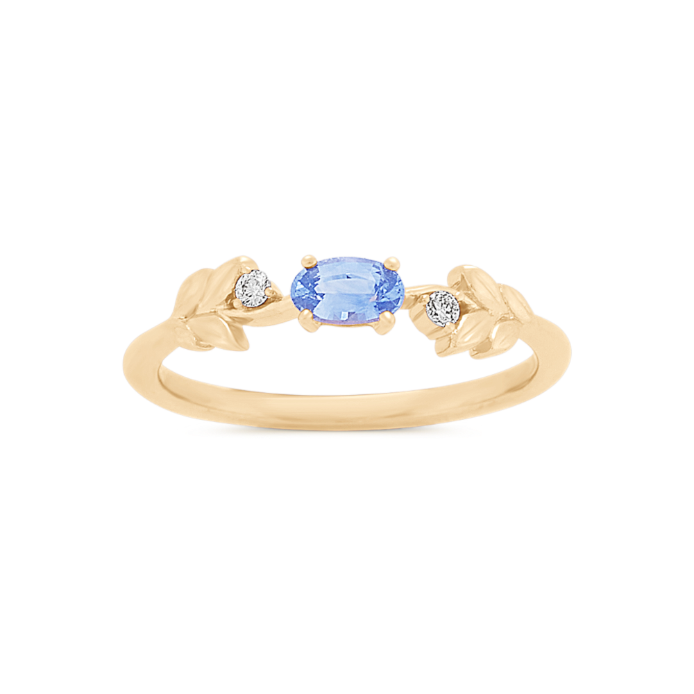 Natural Ice Blue Sapphire and Natural Diamond Leaf Ring