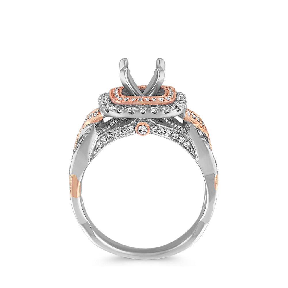 Infinity Double Halo Diamond Engagement Ring in White and Rose Gold