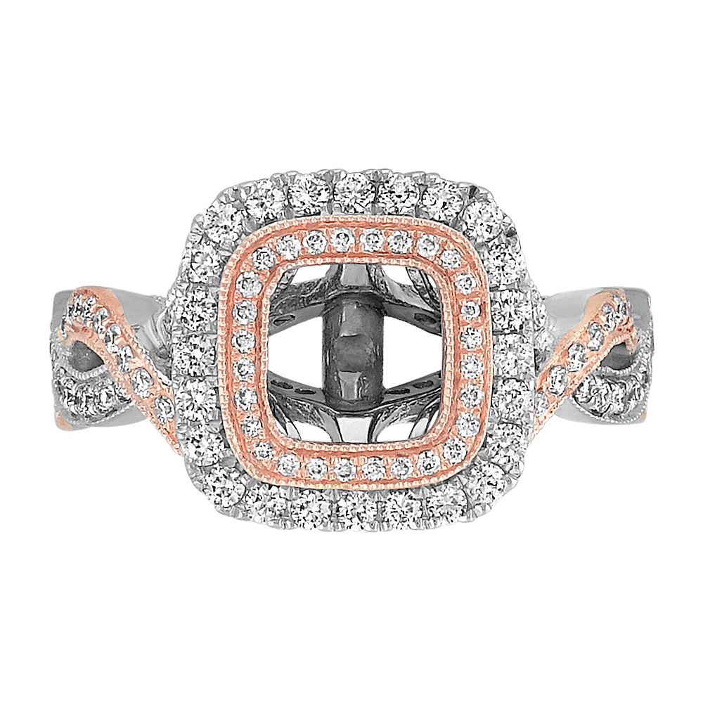 Infinity Double Halo Diamond Engagement Ring in White and Rose Gold