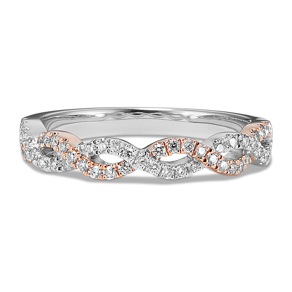 Infinity Twist Diamond Wedding Band in 14k White and Rose Gold
