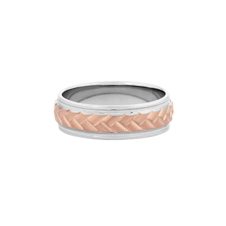 14k Rose Gold And Platinum Men's Braided Two-tone Band