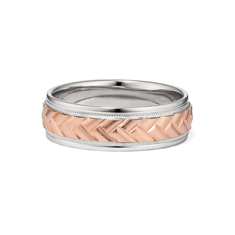 Interwoven Wedding Band in 14k Rose and White Gold (7mm)