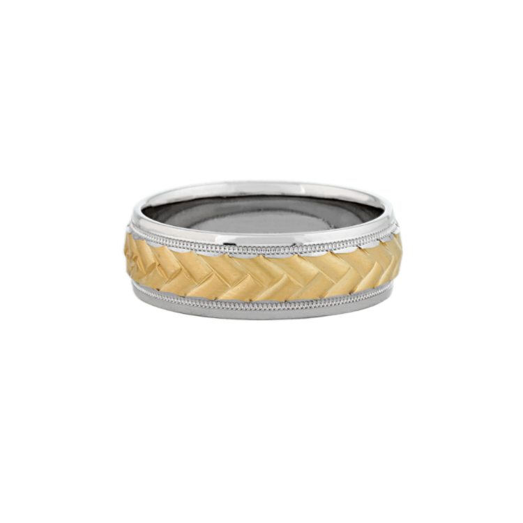 Interwoven Wedding Band in 14k Yellow and White Gold (7mm)
