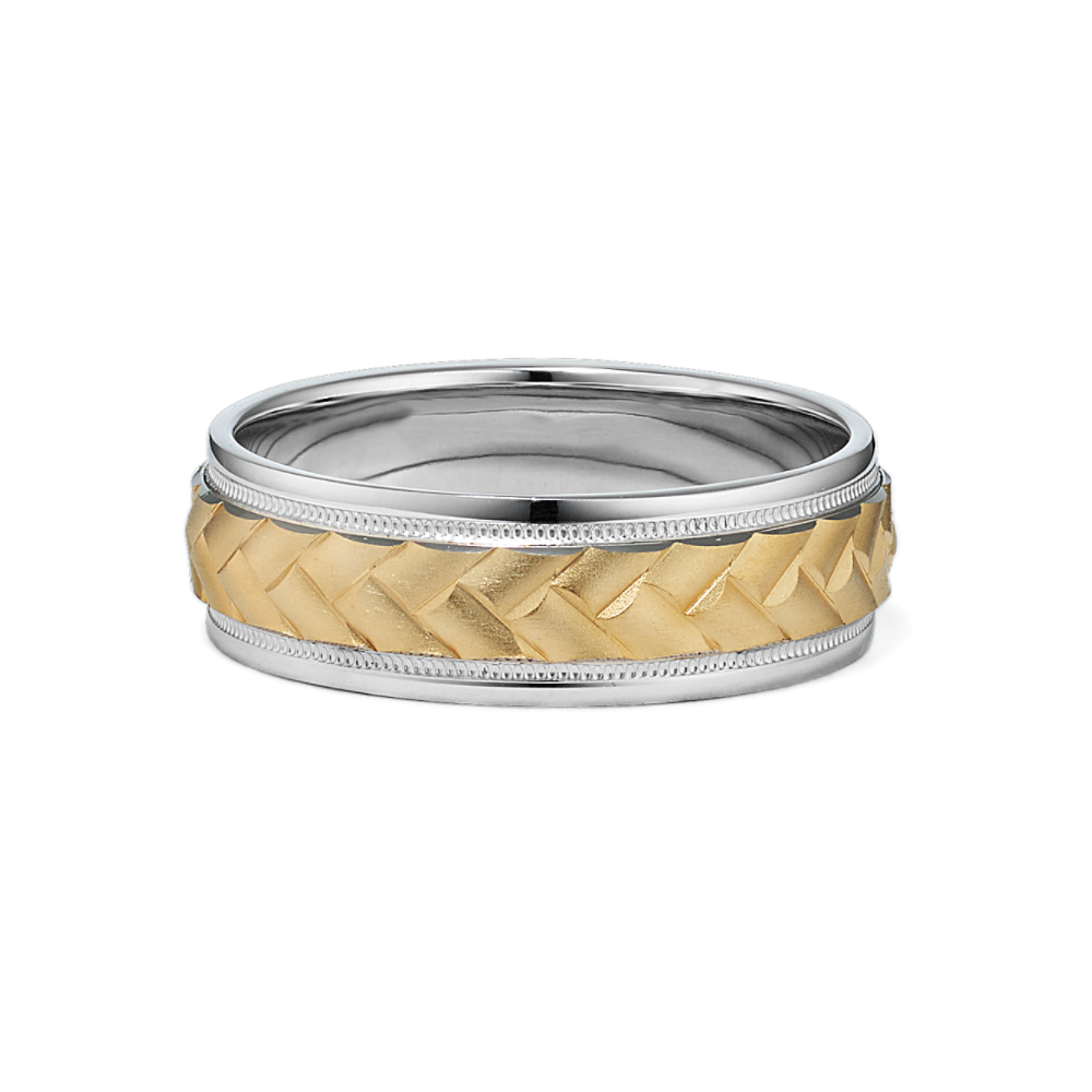 Interwoven Wedding Band in 14k Yellow and White Gold (7mm)