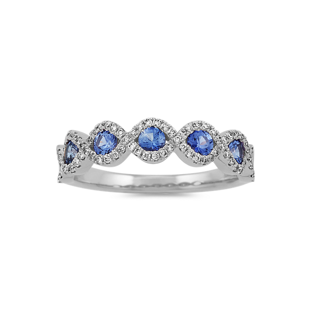 Kentucky Blue Sapphire and Diamond Ring in 14k White Gold