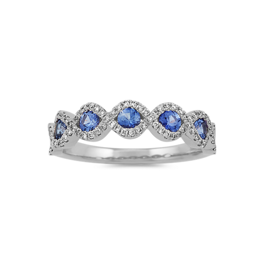 Kentucky Blue Sapphire and Diamond Ring in 14k White Gold