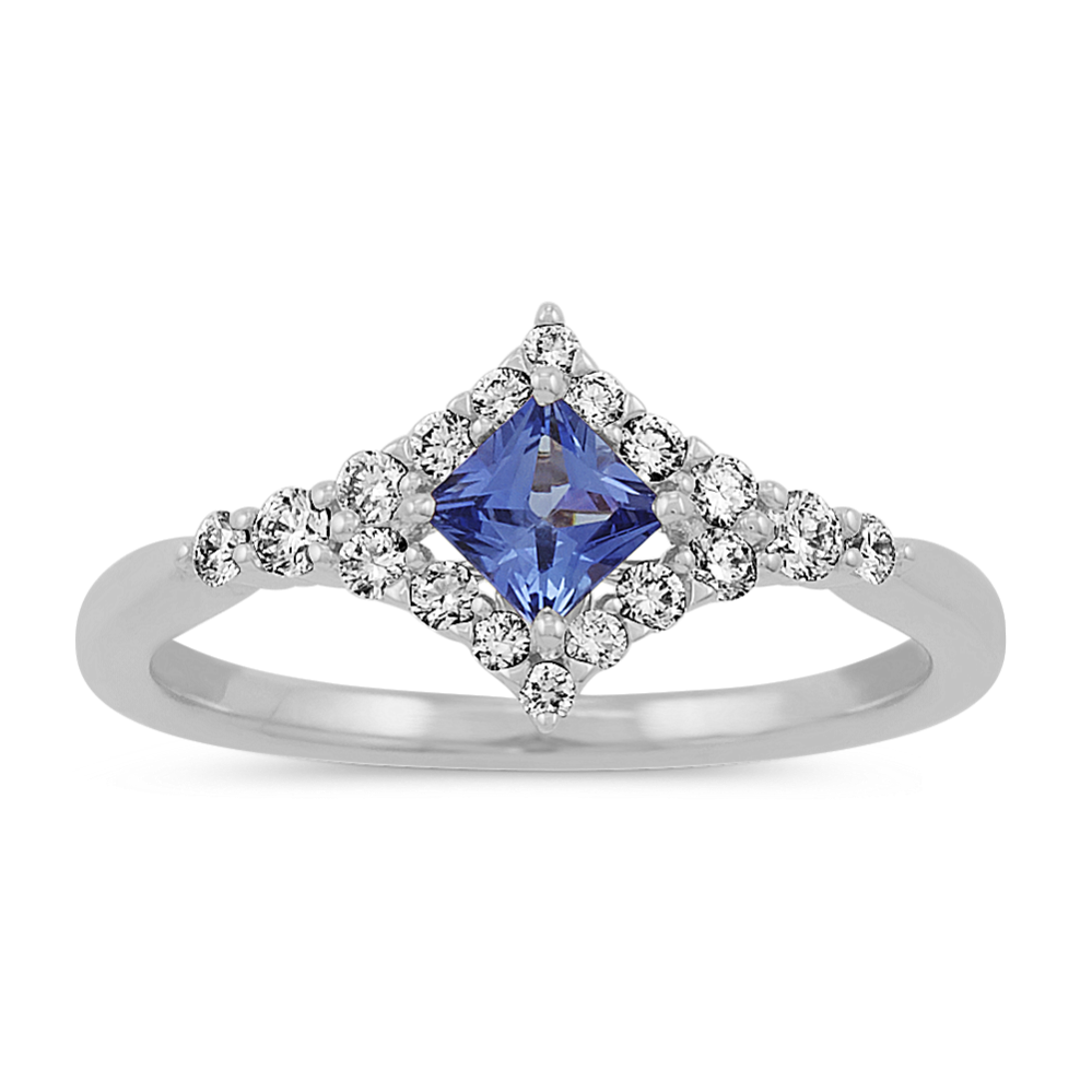 Kentucky Blue Sapphire and Diamond Ring in 14k White Gold