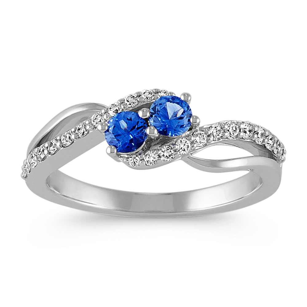 Kentucky Blue Sapphire and Diamond Two-Stone Ring in 14k White Gold
