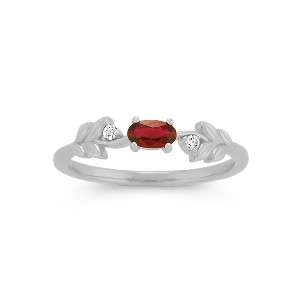 Laurel Ruby and Diamond Ring in 14k White Gold