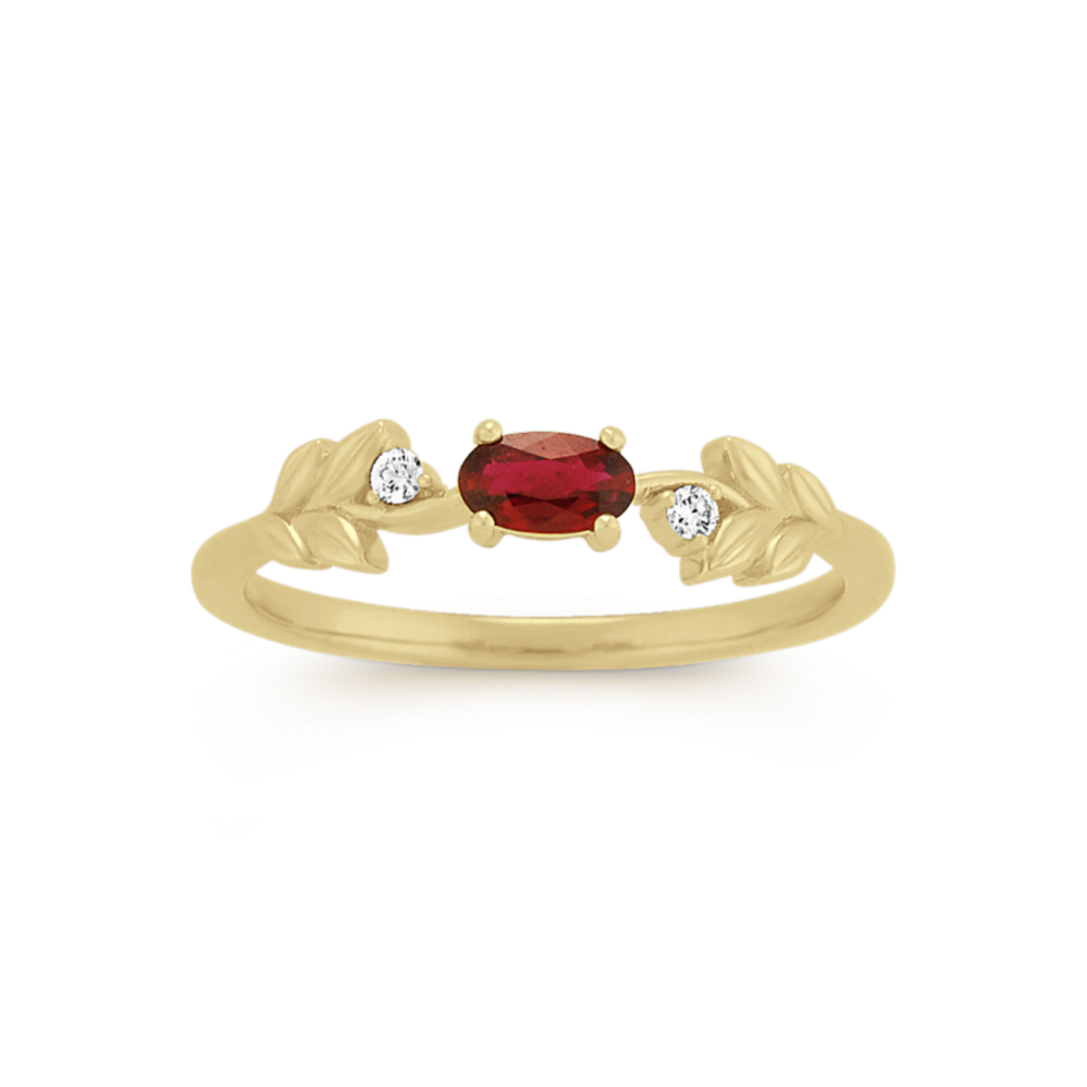 Laurel Ruby and Diamond Ring in 14k Yellow Gold
