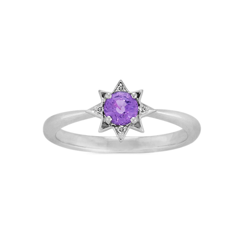 Lavender Sapphire and Diamond Star Ring in Sterling Silver