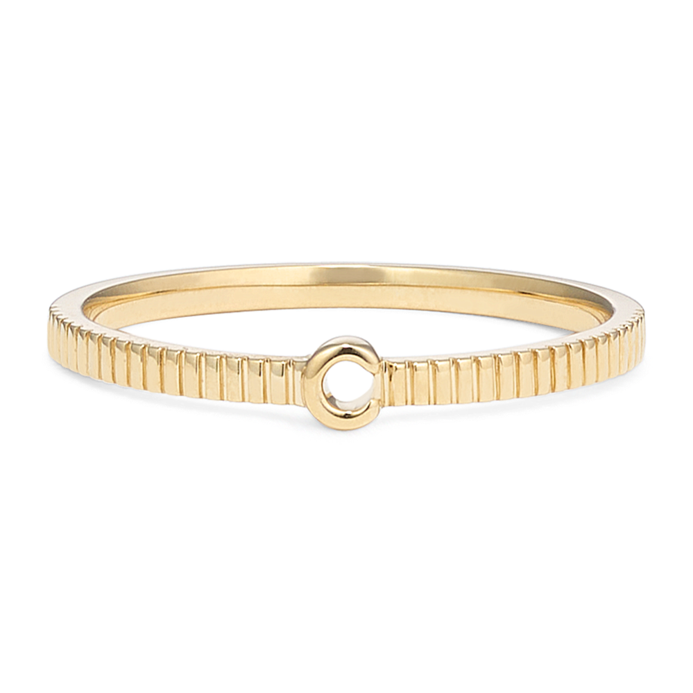 Letter C Fluted 14K Yellow Gold Ring