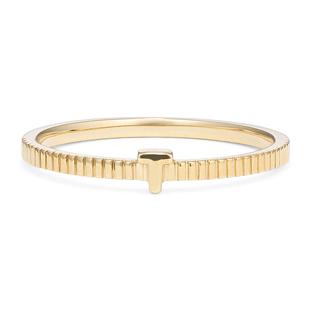 Letter T Fluted 14K Yellow Gold Ring