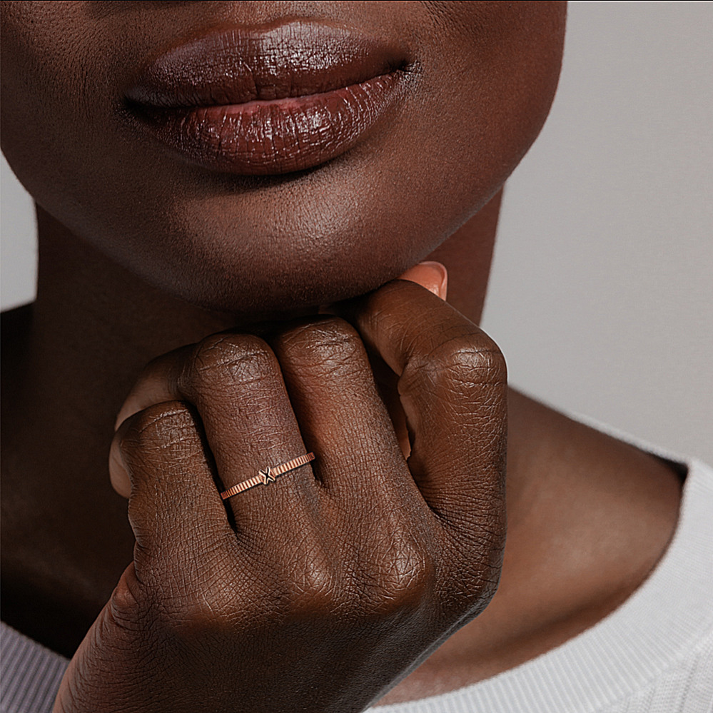 Letter X Fluted 14K Rose Gold Ring Shane Co