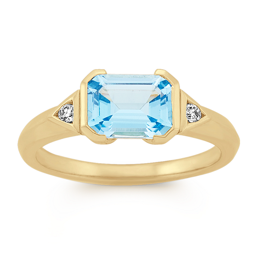 Light Blue Topaz and Diamond Ring in 14k Yellow Gold