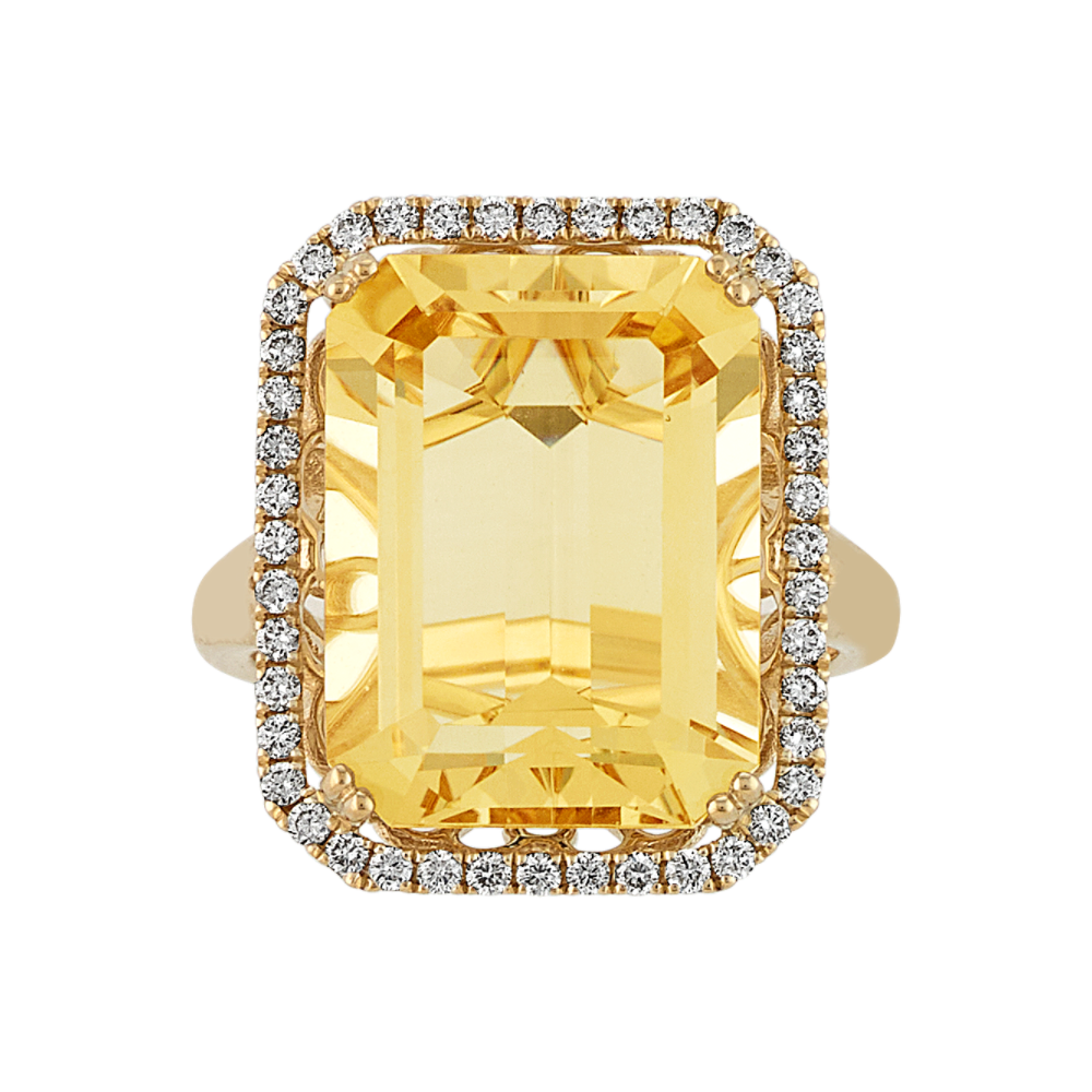 Nascha Light Citrine and Diamond Ring in 14K Yellow Gold