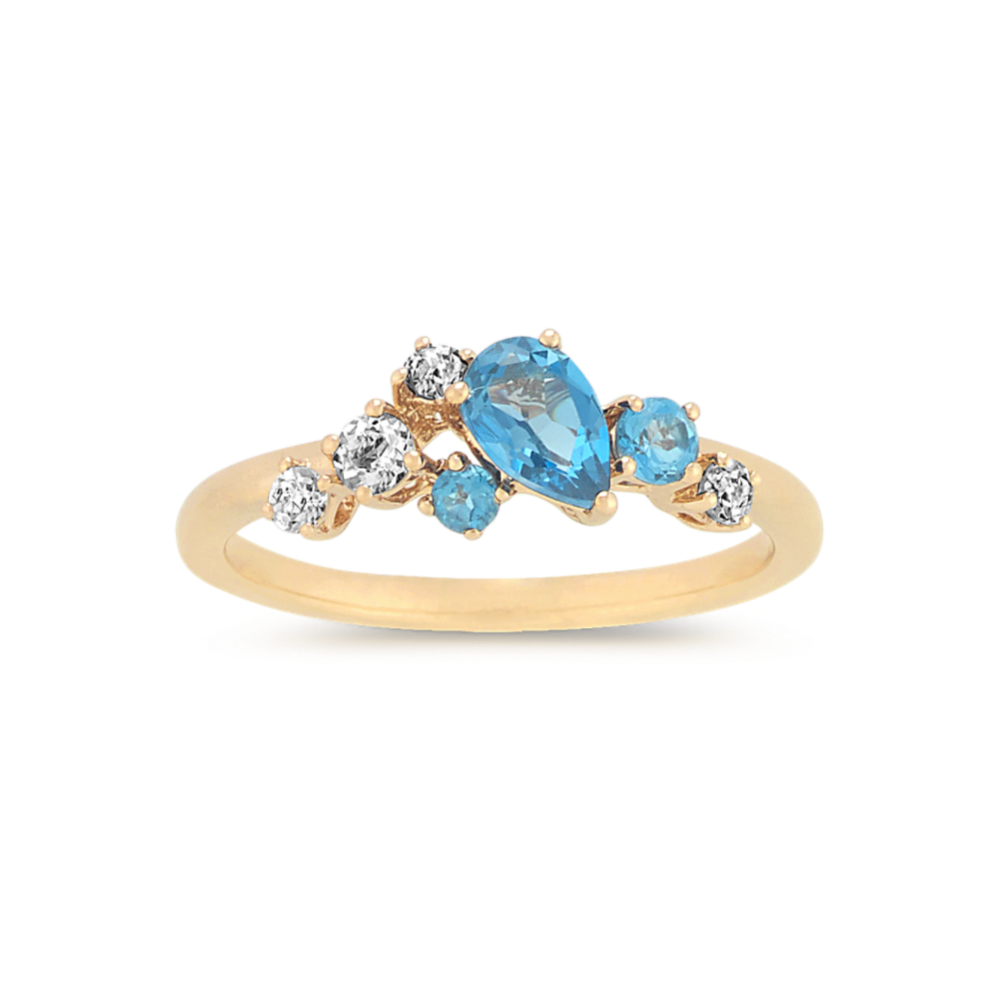 London Blue Topaz and Blue Gemstone Ring in 14k Yellow Gold