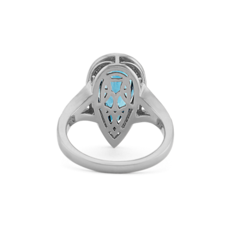 Violetta Natural London Blue Topaz and Natural Diamond Cocktail Ring in 14K White Gold