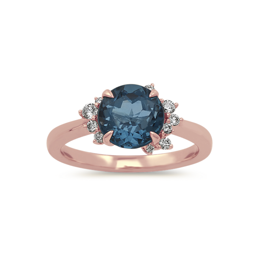 Avignon Natural London Blue Topaz and Natural Diamond Ring in 14K Rose Gold