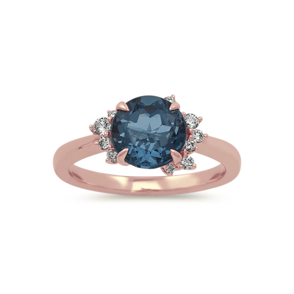 Avignon London Blue Topaz and Diamond Ring in 14K Rose Gold