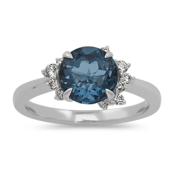 London Blue Topaz and Diamond Ring in 14k White Gold
